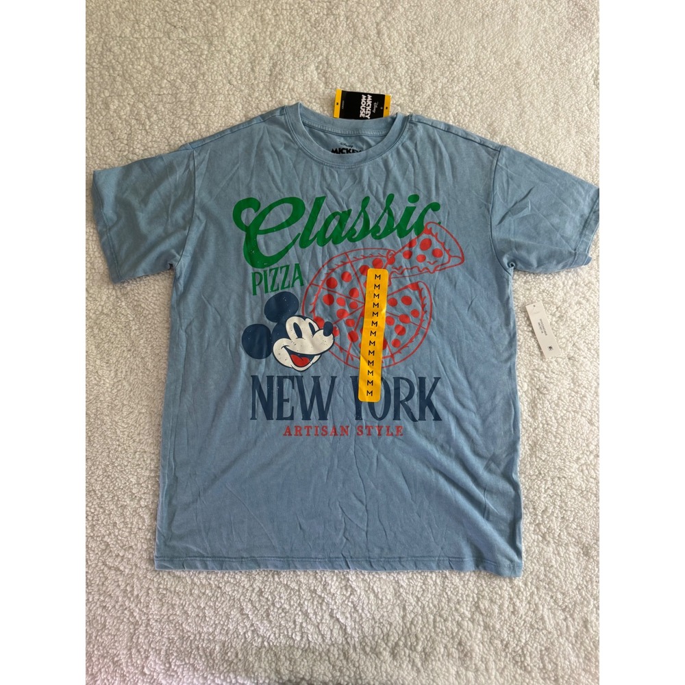 Disney Mickey Mouse Pizza Graphic Tee Womens Medium Blue NWT